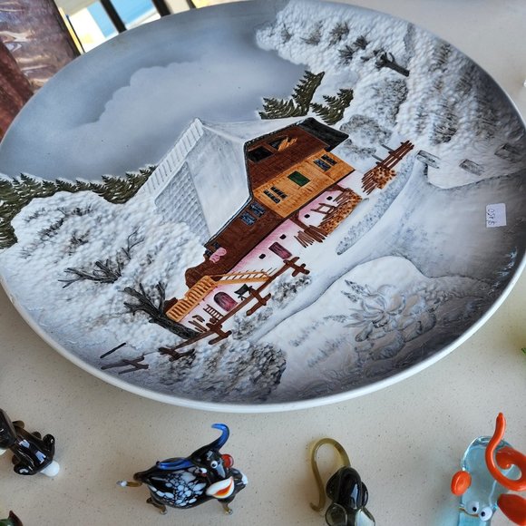 Hand painted German made decorative ceramic plate ~20" diam
